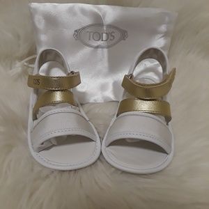 Tods Infant Gold and White Sandals